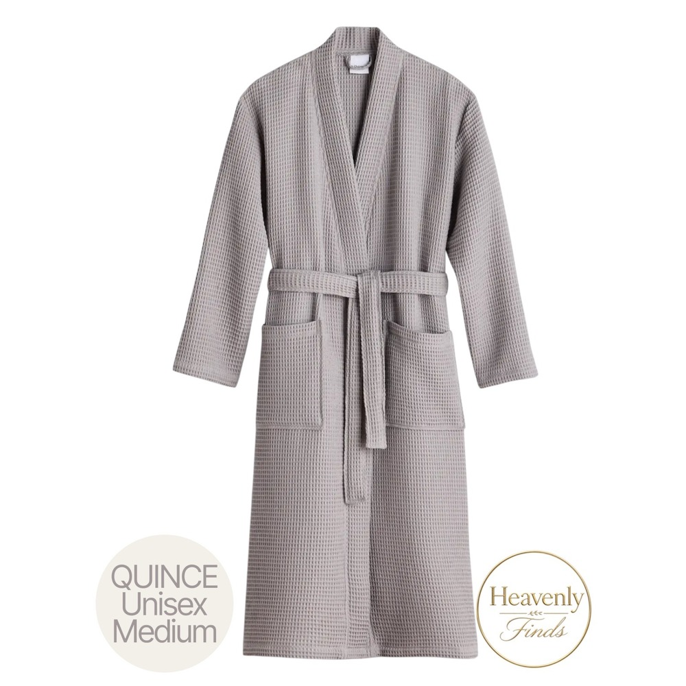 Quince Waffle Robe Medium Grey Organic Turkish Cotton Unisex Spa Bathrobe NWOT